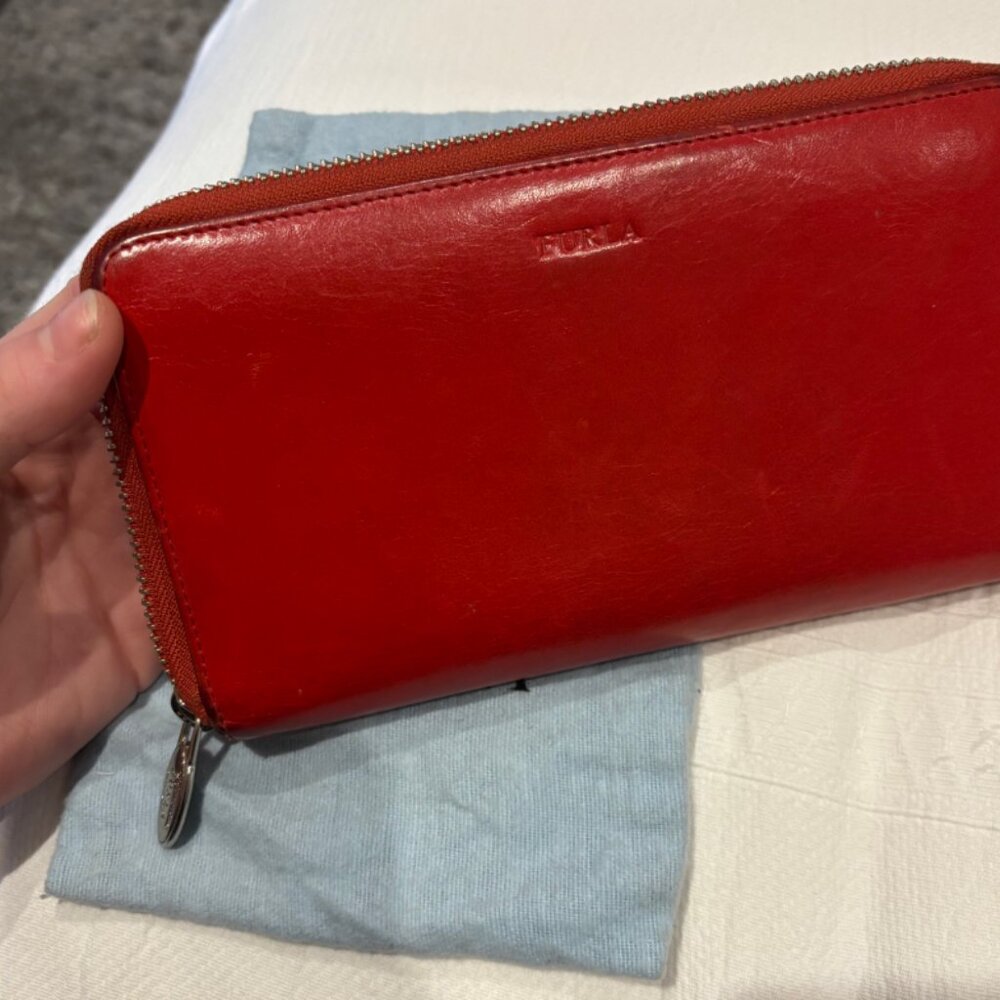 Furla Red Leather Zip-Around Wallet (with Dust Bag)